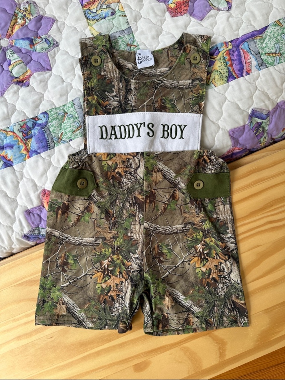 Daddy's Boy Camo Shortalls Romper - Green/Brown